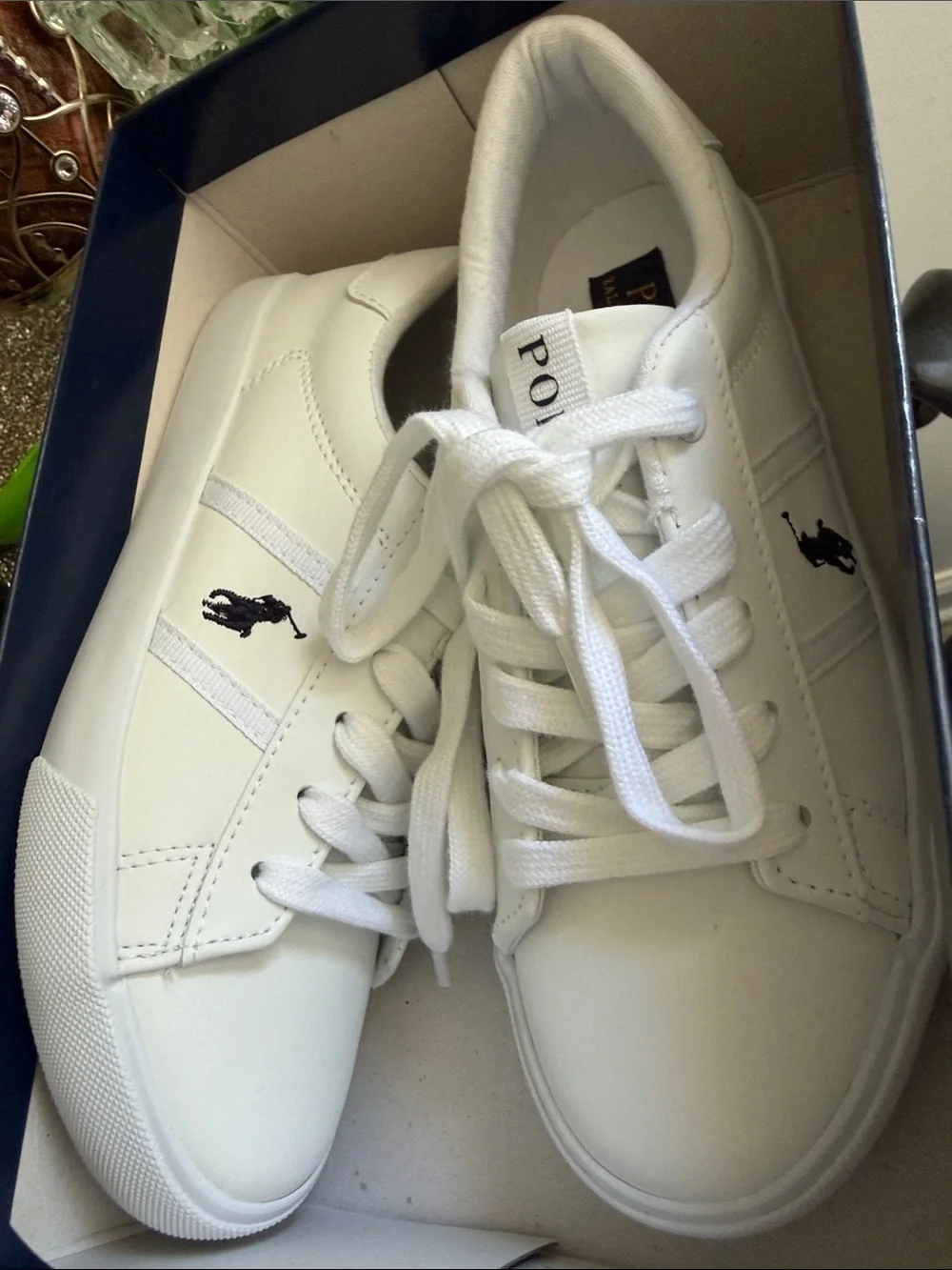 Polo Ralph Lauren Girls White Sneakers Shoes Size 3 New With Box Pony Logo